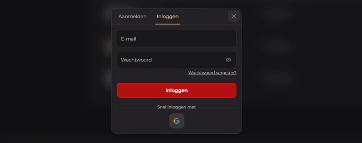 Crumbet Casino inlogformulier met e-mail, wachtwoord, wachtwoordherstel en Google-login